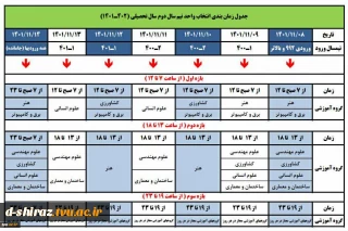 جدول زمانبندی انتخاب واحد نیمسال دوم(بهمن) 1401