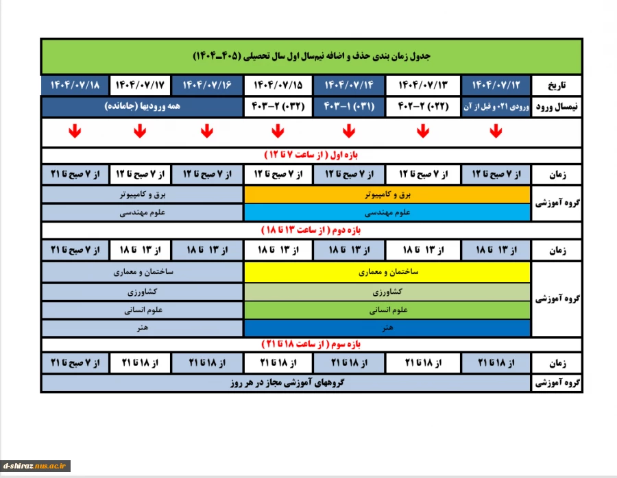 جدول زمان حذف و اضافه
